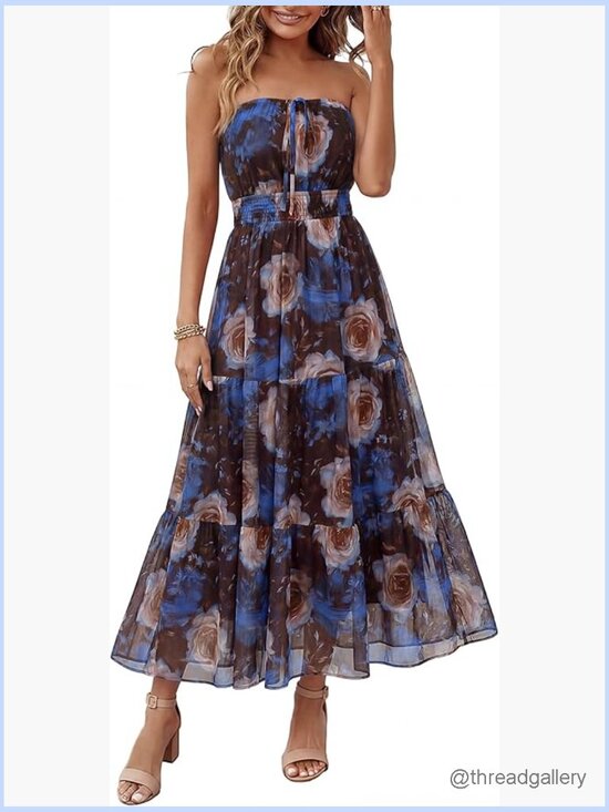 Dresses & Skirts - Strapless Boho Maxi Dress with Mesh Layers for Summer Beach Wedding